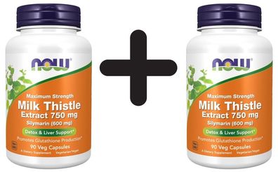 2 x NOW Foods Milk Thistle Extract, Maximum Strength 750mg - 90 vcaps
