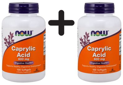 2 x NOW Foods Caprylic Acid, 600mg - 100 softgels