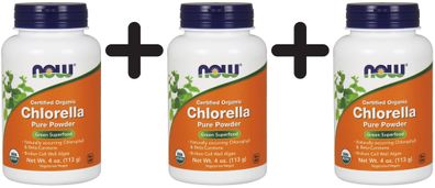 3 x NOW Foods Chlorella, Organic Powder - 113g