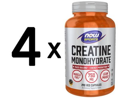 4 x NOW Foods Creatine Monohydrate, 750mg - 240 vcaps