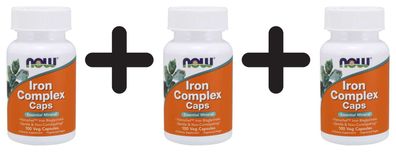 3 x NOW Foods Iron Complex Caps - 100 vcaps
