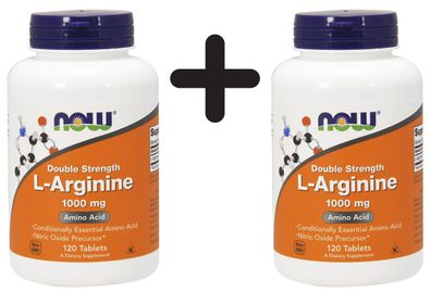 2 x NOW Foods L-Arginine, 1000mg - 120 tablets