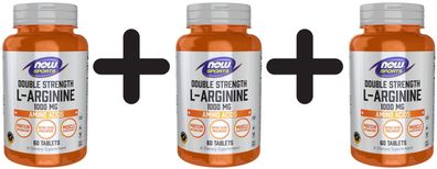 3 x NOW Foods L-Arginine, 1000mg - 60 tablets