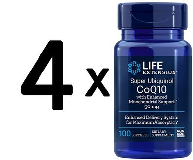 4 x Life Extension Super Ubiquinol CoQ10 with Enhanced Mitochondrial Support, 50mg -
