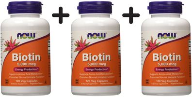 3 x NOW Foods Biotin, 5000mcg - 120 vcaps