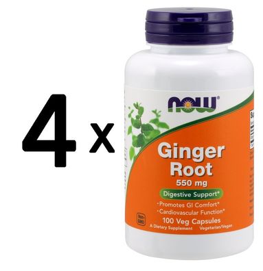 4 x NOW Foods Ginger Root, 550mg - 100 vcaps