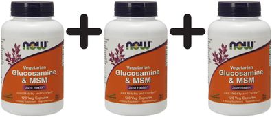 3 x NOW Foods Glucosamine & MSM Vegetarian - 120 vcaps