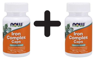 2 x NOW Foods Iron Complex Caps - 100 vcaps