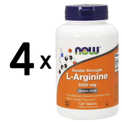 4 x NOW Foods L-Arginine, 1000mg - 120 tablets