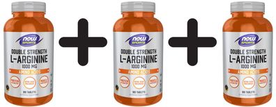 3 x NOW Foods L-Arginine, 1000mg - 180 tablets