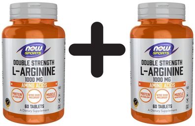 2 x NOW Foods L-Arginine, 1000mg - 60 tablets