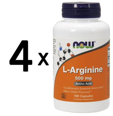 4 x NOW Foods L-Arginine, 500mg - 100 caps