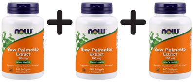 3 x NOW Foods Saw Palmetto Extract, 160mg - 240 softgels