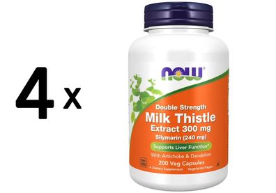 4 x NOW Foods Silymarin with Artichoke & Dandelion, 300mg - 200 vcaps