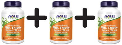 3 x NOW Foods Milk Thistle Extract, Maximum Strength 750mg - 90 vcaps