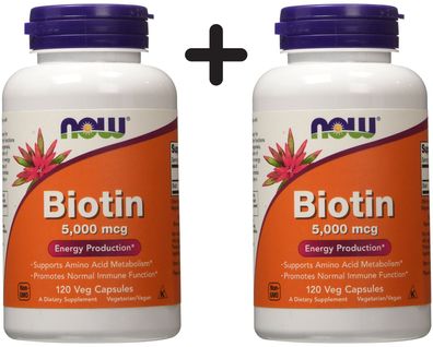 2 x NOW Foods Biotin, 5000mcg - 120 vcaps