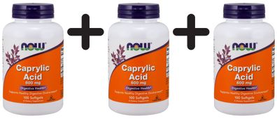 3 x NOW Foods Caprylic Acid, 600mg - 100 softgels