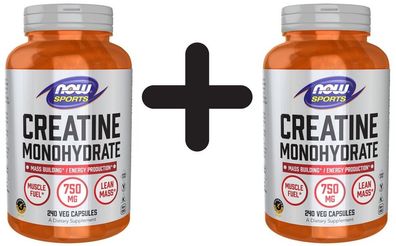 2 x NOW Foods Creatine Monohydrate, 750mg - 240 vcaps