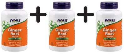3 x NOW Foods Ginger Root, 550mg - 100 vcaps