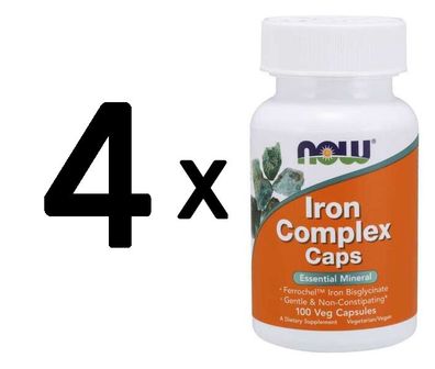 4 x NOW Foods Iron Complex Caps - 100 vcaps