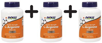 3 x NOW Foods L-Arginine, 1000mg - 120 tablets