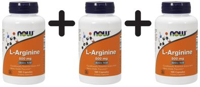 3 x NOW Foods L-Arginine, 500mg - 100 caps