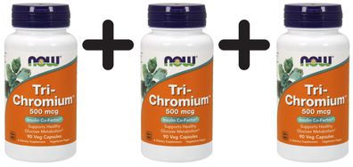 3 x NOW Foods Tri-Chromium, 500mcg - 90 vcaps