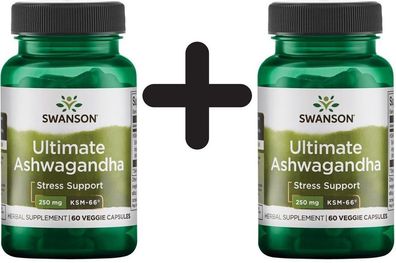 2 x Swanson Ultimate Ashwagandha KSM-66, 250mg - 60 vcaps