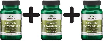 3 x Swanson Ultimate Ashwagandha KSM-66, 250mg - 60 vcaps