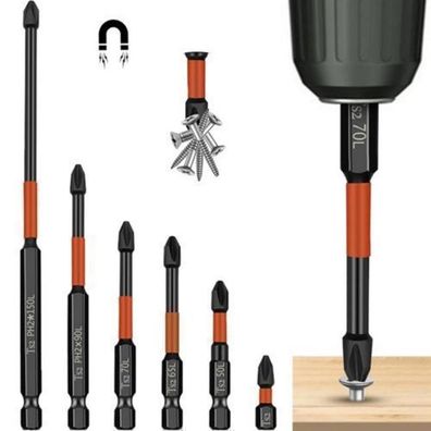 Rosfix Set Kreuzschlitz-Bits Magnetisch – 25–150 mm | Edelstahl, 6 Stk