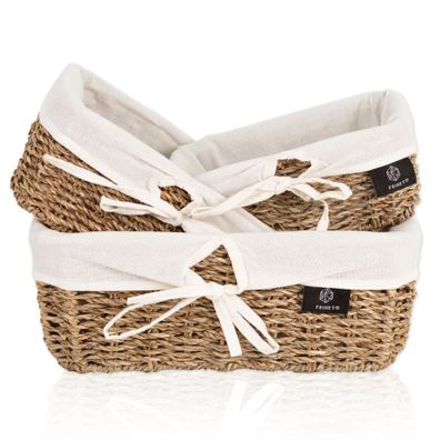 Eckiger Brotkorb aus Seegras | mit Stoff im Scandi Style 3er Set