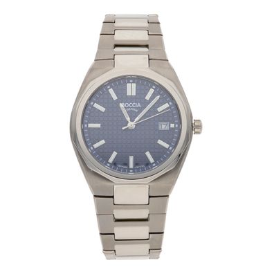 Boccia Herrenuhr 3681-01 Reintitan, Saphirglas, Quarz, kariertes Zifferblatt
