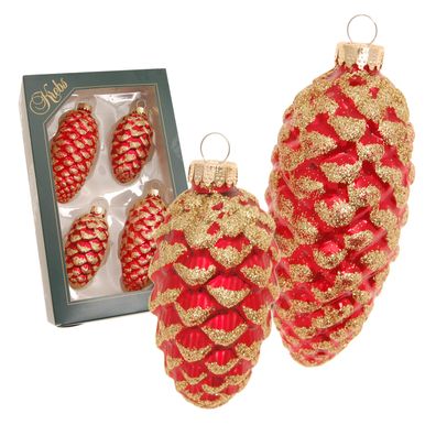 Christbaumschmuck Tannenzapfen Glas Ø 4 cm Länge 8/10 cm 4 Stück rot