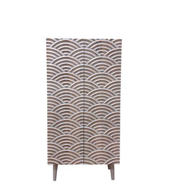 Hohes Sideboard, 2 Türen, Mango massiv, weiß patiniert