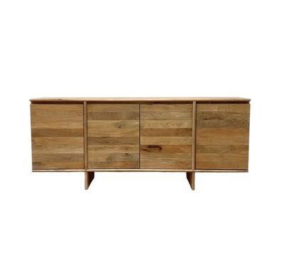 Mango-Sideboard massiv, 4 Türen, naturbelassen, Holzfüße