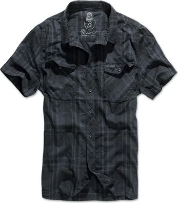 Brandit Hemd Roadstar Shirt, 1/2 Sleeve in Black/Blue