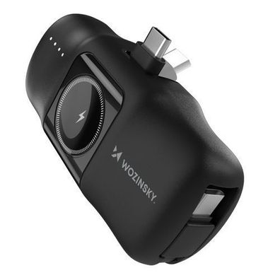 Mini-Powerbank 5000 mAh 15 W USB-C mit Apple Watch-Ladegerät - Schwarz