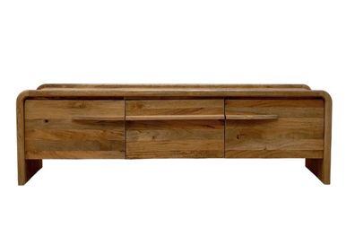 Mango-TV-Möbel massiv, 3 Türen, naturbelassen, Holzfüße