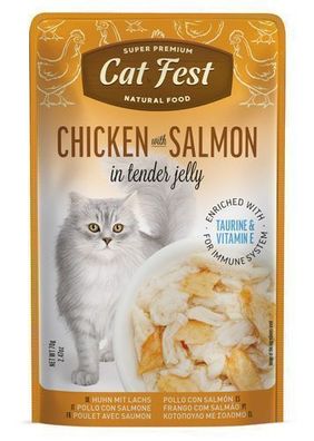 Cat Fest Katzenfutter-Tütchen „Huhn mit Lachs in Gelee“ 70 g