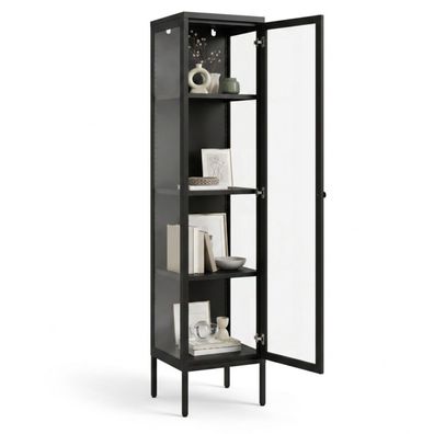Mein-Regal schmale Eckvitrine Glasgow aus Metall mit 2 Glasseitenwänden & 1 Glastür