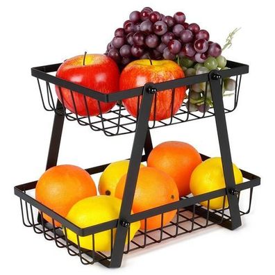 Schwarzer Obstkorb aus Metall, 2-stöckig