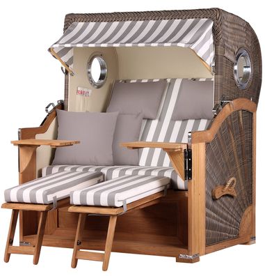 Strandkorb-Set bene living Königssee Teak Bullauge PE grau Modell 513 Liftersystem