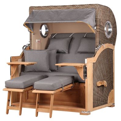 Strandkorb-Set bene living Königssee Teak Bullauge PE grau Modell 551 Liftersystem