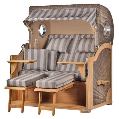 Strandkorb-Set bene living Königssee Teak Bullauge PE grau Modell 537 Liftersystem