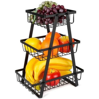 Schwarzer Obstkorb aus Metall, 3-stöckig
