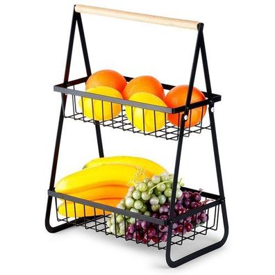 Schwarzer Obstkorb aus Metall, 2-stöckig