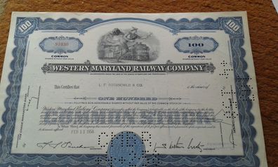 Aktie Western Maryland Railway company Aktie historisches Wertpapier entwertet blau