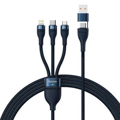 4-in-1 USB+USB-C auf USB-C / iPhone Lightning / Micro-USB-Kabel 1,2 m - blau