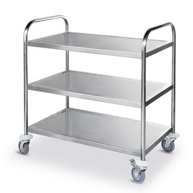 Servierwagen aus Edelstahl mit 3 Ablagen, bis 225 kg - Hendi 810101