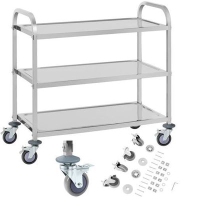 Royal Catering RCSW 3A Servierwagen mit 3 Ablagen bis 150 kg aus Edelstahl